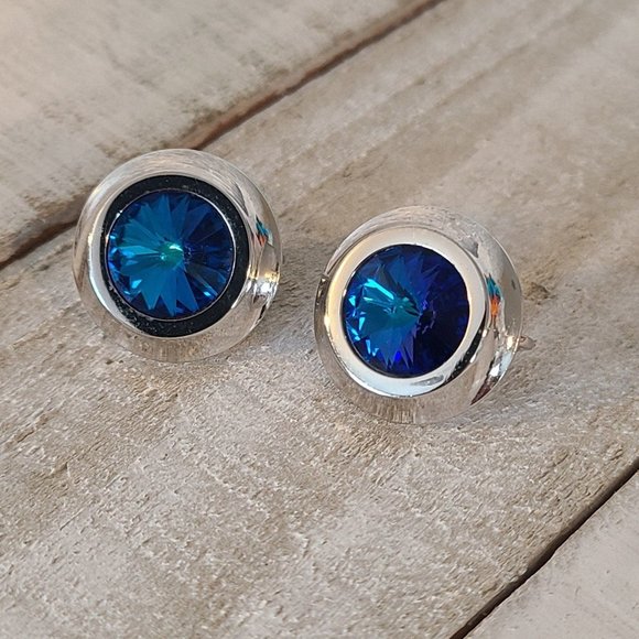 Sarah Coventry Jewelry - Vintage Sarah Coventry Liquid Lights 1971 Blue Rivoli Clip Rhinestone Earrings
